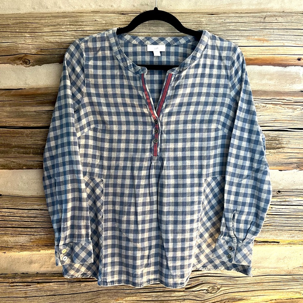 J Jill checkered long-sleeve top.